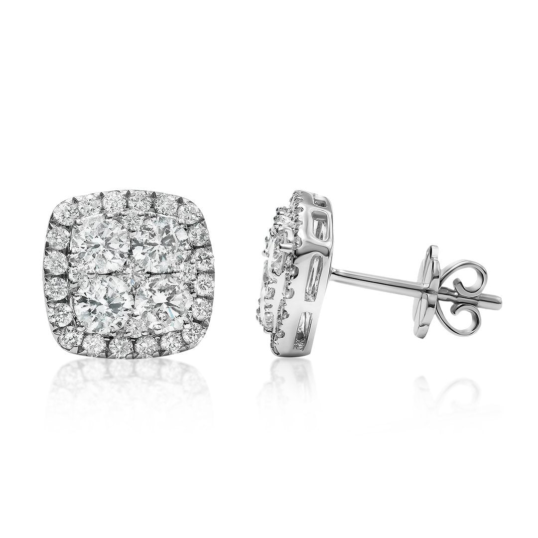 Pendientes de oro blanco de 18 quilates con cuatro diamantes en racimo de 1,52 quilates