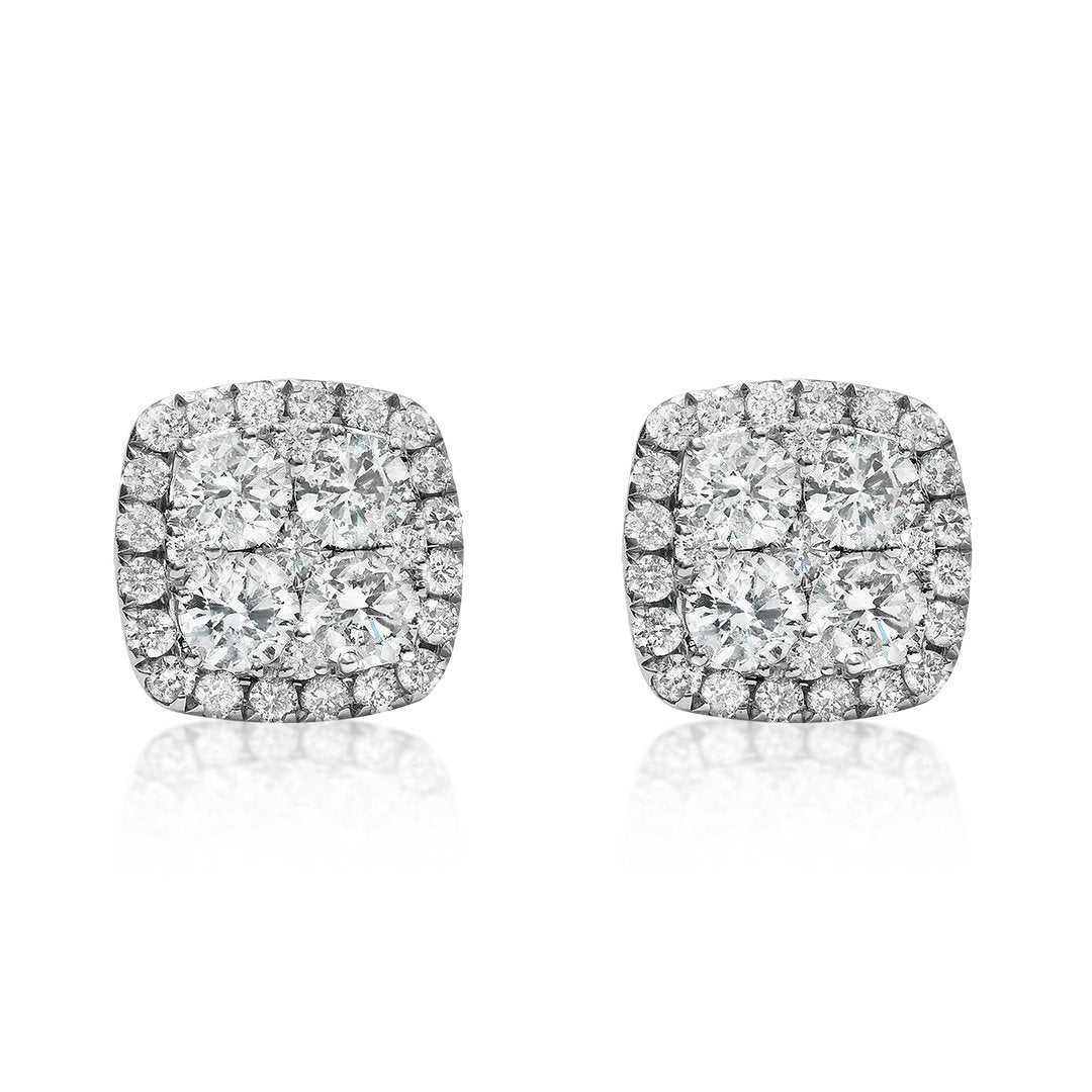 Pendientes de oro blanco de 18 quilates con cuatro diamantes en racimo de 1,52 quilates