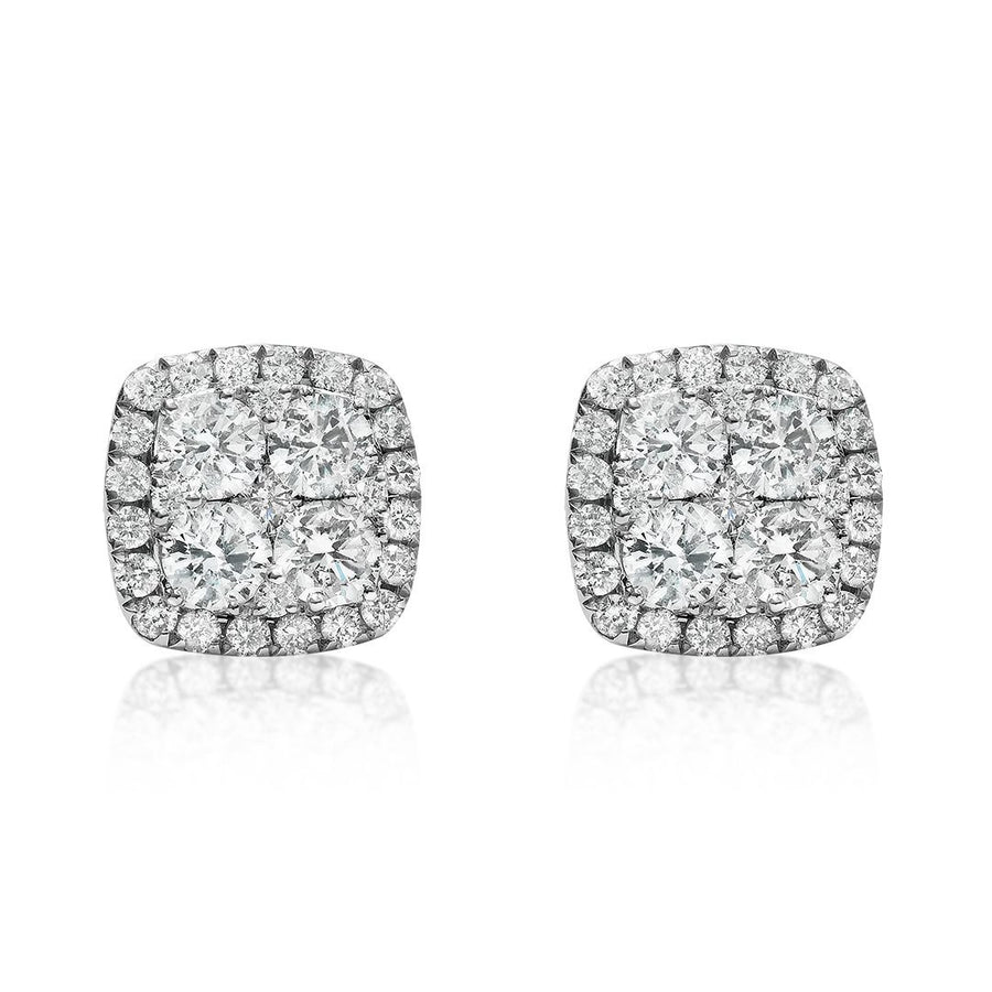 Pendientes de oro blanco de 18 quilates con cuatro diamantes en racimo de 1,52 quilates