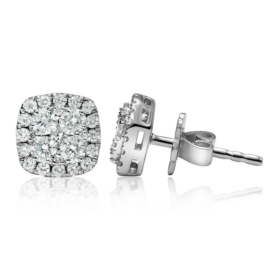 Pendientes de oro blanco de 18 quilates con cuatro diamantes en racimo (peso neto de 0,65 quilates)