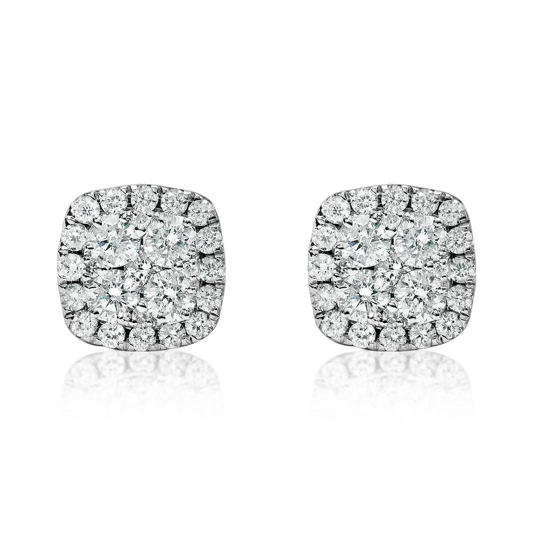 Pendientes de oro blanco de 18 quilates con cuatro diamantes en racimo (peso neto de 0,65 quilates)