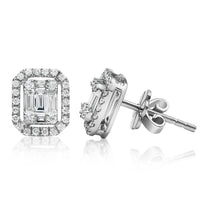 Thumbnail for 18K White Gold Half Carat Baguette and Round Cut Diamond Earrings