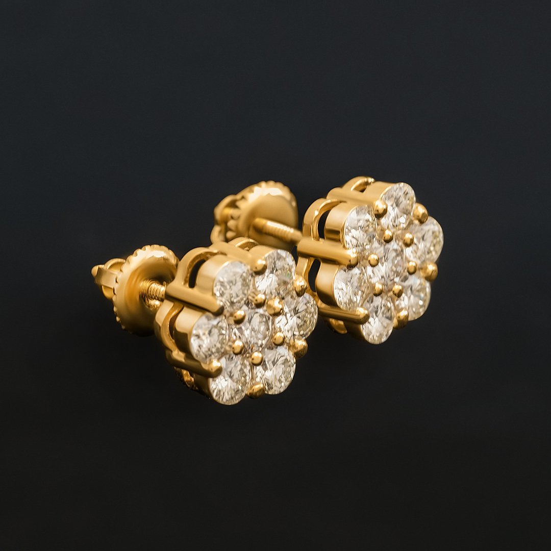 Diamond Flower Set Earrings in 14k Gold 3.21 Ctw