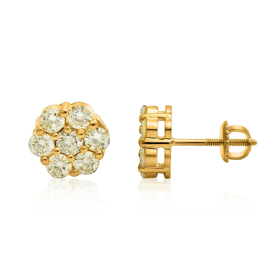 Diamond Flower Set Earrings in 14k Gold 3.21 Ctw