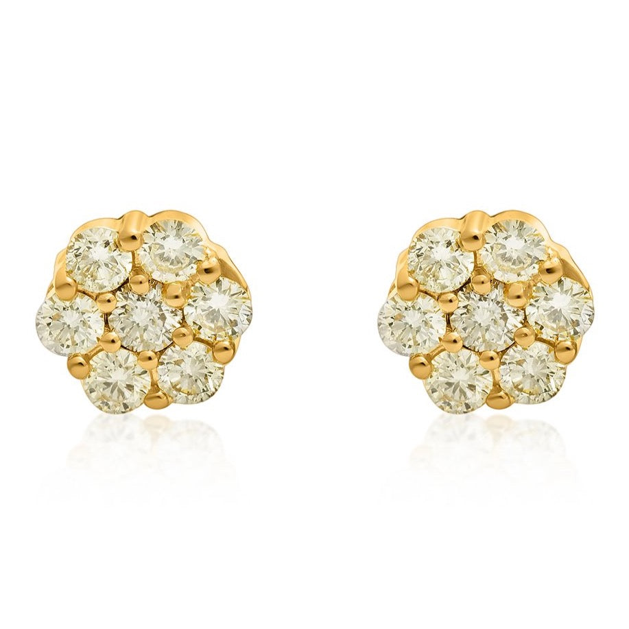 14K Gold Small Diamond Flower Stud Earrings 65956