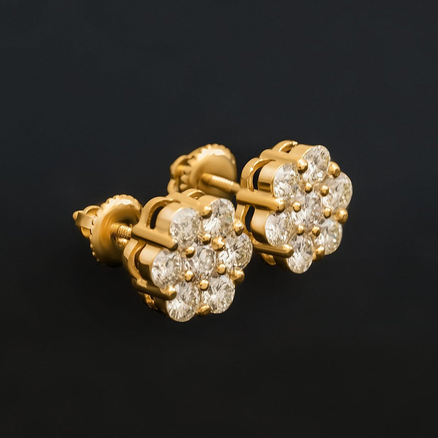 Diamond Flower Set Earrings in 14k Gold 3.8 Ctw