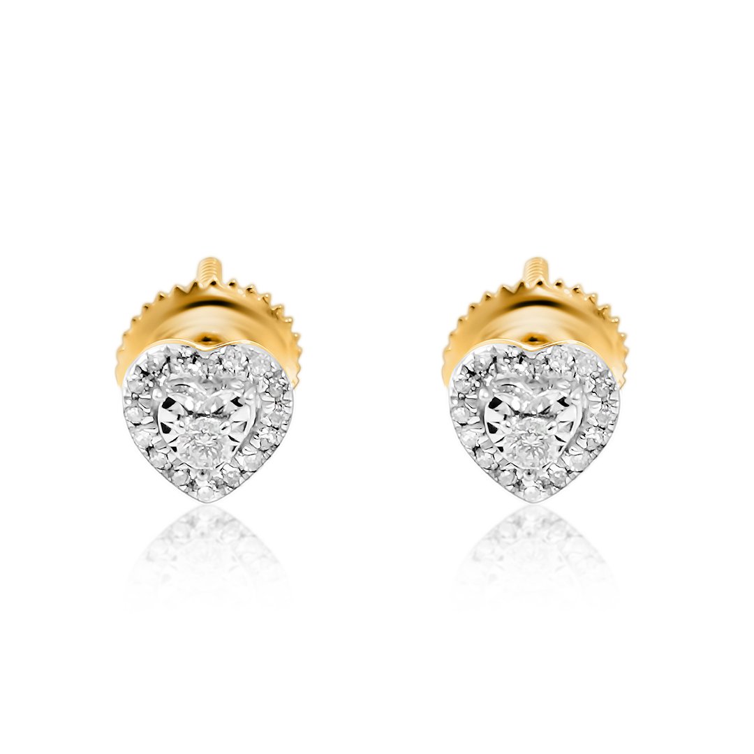 Yellow Diamond Heart Shaped Earrings in 14k Yellow Gold .11 Ctw