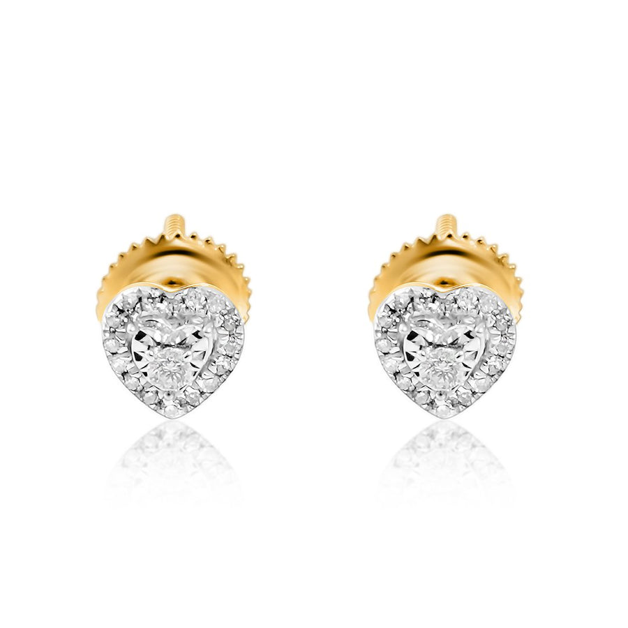 Yellow Diamond Heart Shaped Earrings in 14k Yellow Gold .11 Ctw
