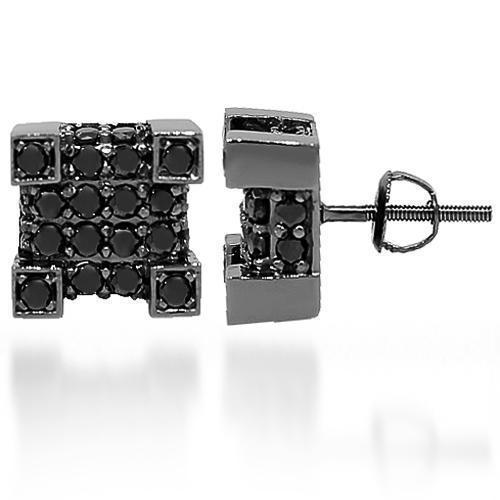 Black Rhodium Plated 10K Solid Gold Black Rhodium Plated Diamond Stud Earrings with Black Diamonds 1.26 Ctw