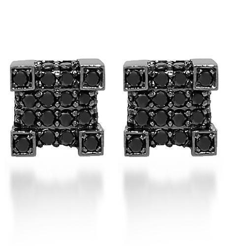 Black Rhodium Plated 10K Solid Gold Black Rhodium Plated Diamond Stud Earrings with Black Diamonds 1.26 Ctw