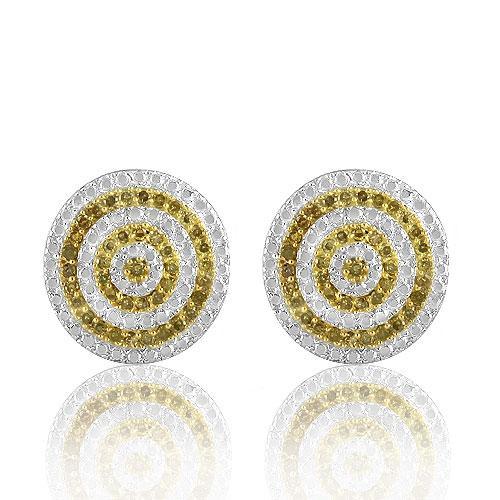 White 10K Solid Gold Womens Stud Earrings with Yellow Diamonds 0.25 Ctw