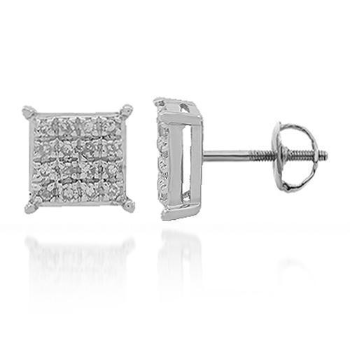 White 10K Solid White Gold Diamond Stud Earrings 0.11 Ctw