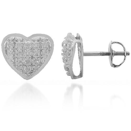 White 10K Solid White Gold Womens Diamond Heart Stud Earrings 0.11 Ctw