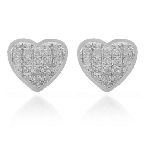 White 10K Solid White Gold Womens Diamond Heart Stud Earrings 0.11 Ctw
