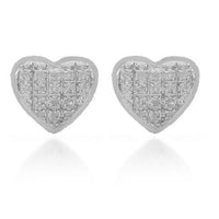 Thumbnail for White 10K Solid White Gold Womens Diamond Heart Stud Earrings 0.11 Ctw