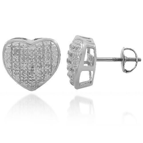 White 10K Solid White Gold Womens Diamond Heart Stud Earrings 0.16 Ctw