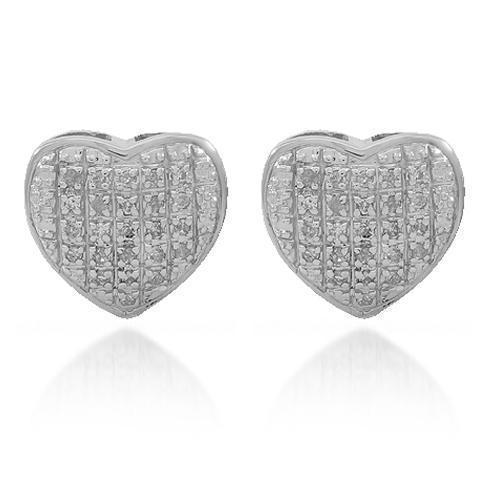 White 10K Solid White Gold Womens Diamond Heart Stud Earrings 0.16 Ctw