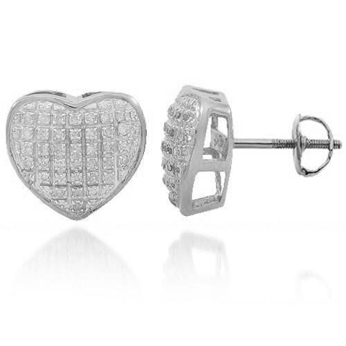 White 10K Solid White Gold Womens Diamond Heart Stud Earrings 0.25 Ctw