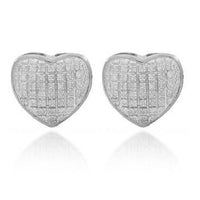 Thumbnail for White 10K Solid White Gold Womens Diamond Heart Stud Earrings 0.25 Ctw