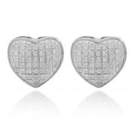 Thumbnail for White 10K Solid White Gold Womens Diamond Heart Stud Earrings 0.25 Ctw