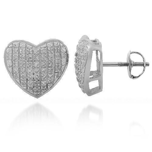 White 10K Solid White Gold Womens Diamond Heart Stud Earrings 0.30 Ctw