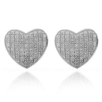 Thumbnail for White 10K Solid White Gold Womens Diamond Heart Stud Earrings 0.30 Ctw