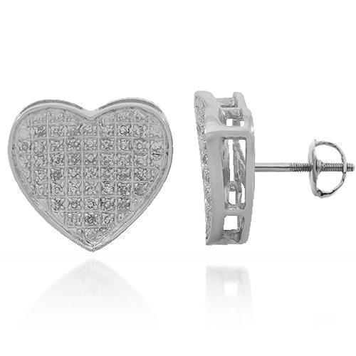 White 10K Solid White Gold Womens Diamond Heart Stud Earrings 0.32 Ctw