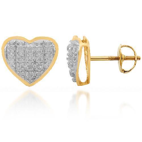 Yellow 10K Solid Yellow Gold Womens Diamond Heart Stud Earrings 0.11 Ctw
