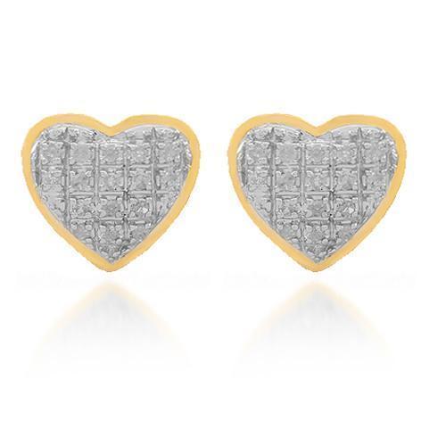 Yellow 10K Solid Yellow Gold Womens Diamond Heart Stud Earrings 0.11 Ctw