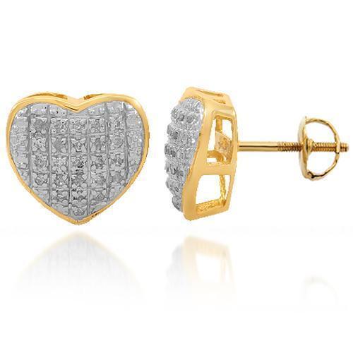Yellow 10K Solid Yellow Gold Womens Diamond Heart Stud Earrings 0.16 Ctw