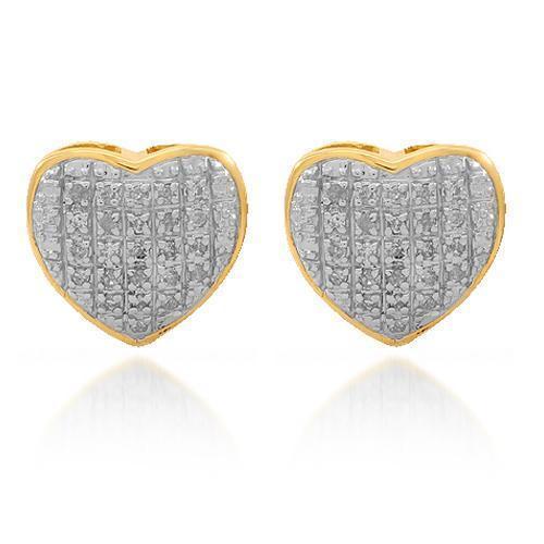 Yellow 10K Solid Yellow Gold Womens Diamond Heart Stud Earrings 0.16 Ctw