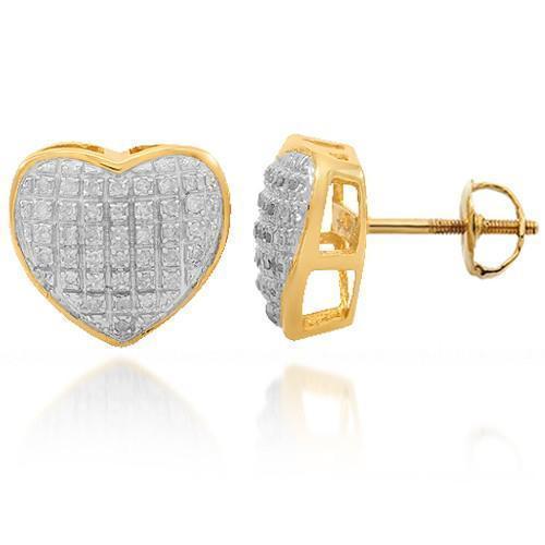 Yellow 10K Solid Yellow Gold Womens Diamond Heart Stud Earrings 0.25 Ctw