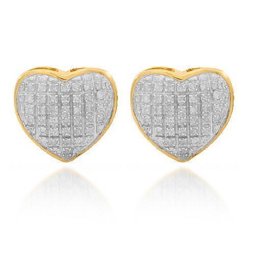 Yellow 10K Solid Yellow Gold Womens Diamond Heart Stud Earrings 0.25 Ctw