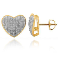 Thumbnail for Yellow 10K Solid Yellow Gold Womens Diamond Heart Stud Earrings 0.30 Ctw
