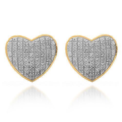 Yellow 10K Solid Yellow Gold Womens Diamond Heart Stud Earrings 0.30 Ctw