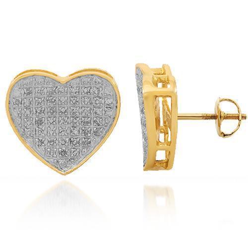 Yellow 10K Solid Yellow Gold Womens Diamond Heart Stud Earrings 0.32 Ctw