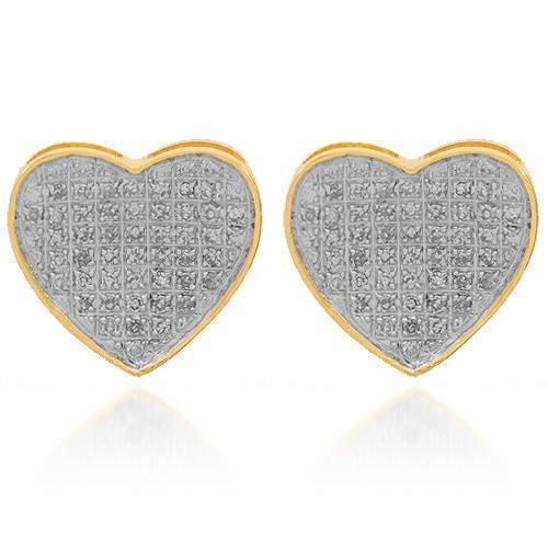 Yellow 10K Solid Yellow Gold Womens Diamond Heart Stud Earrings 0.32 Ctw