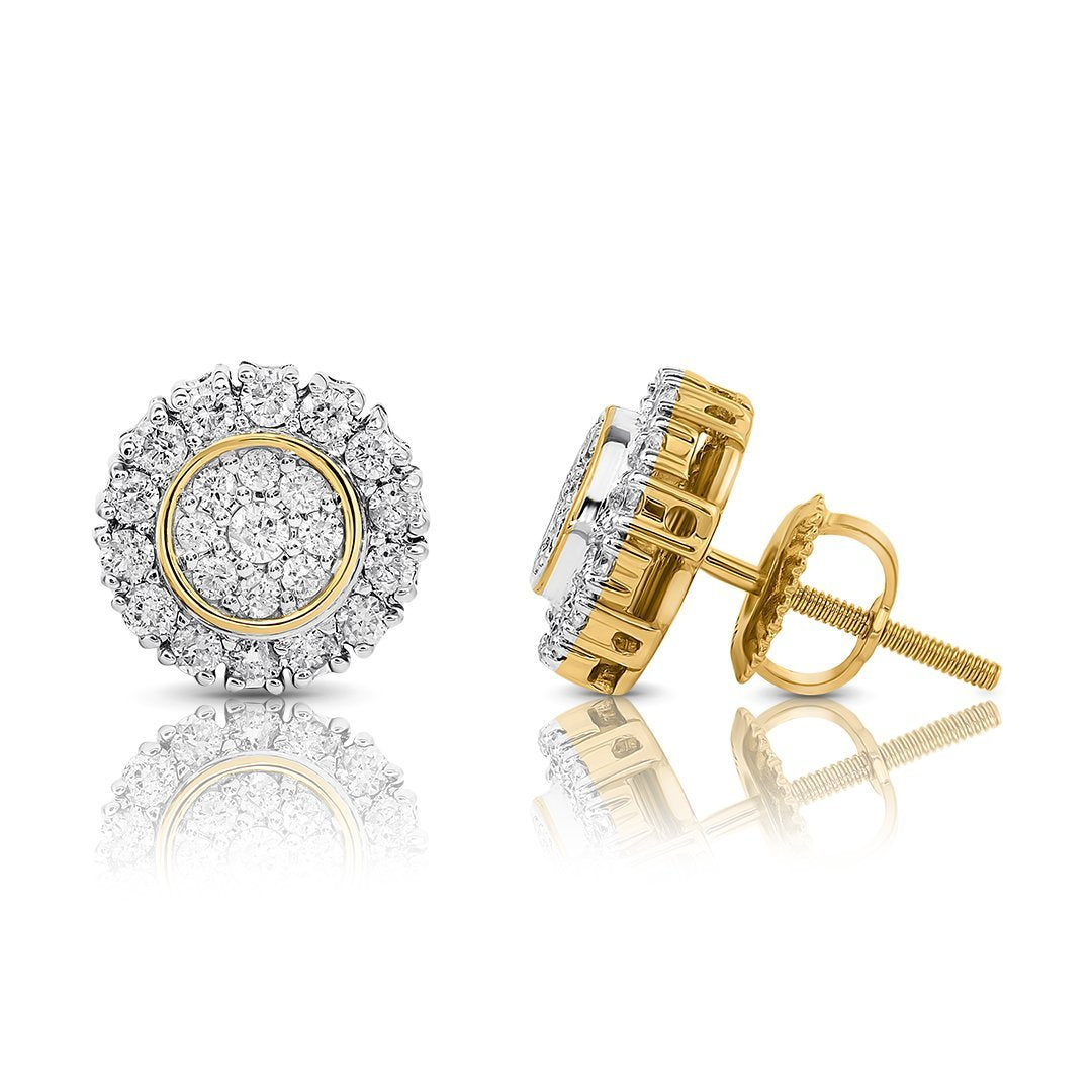 Yellow and White 10K Two Tone GOLD DIAMOND STUD EARRINGS 0.77 CTW