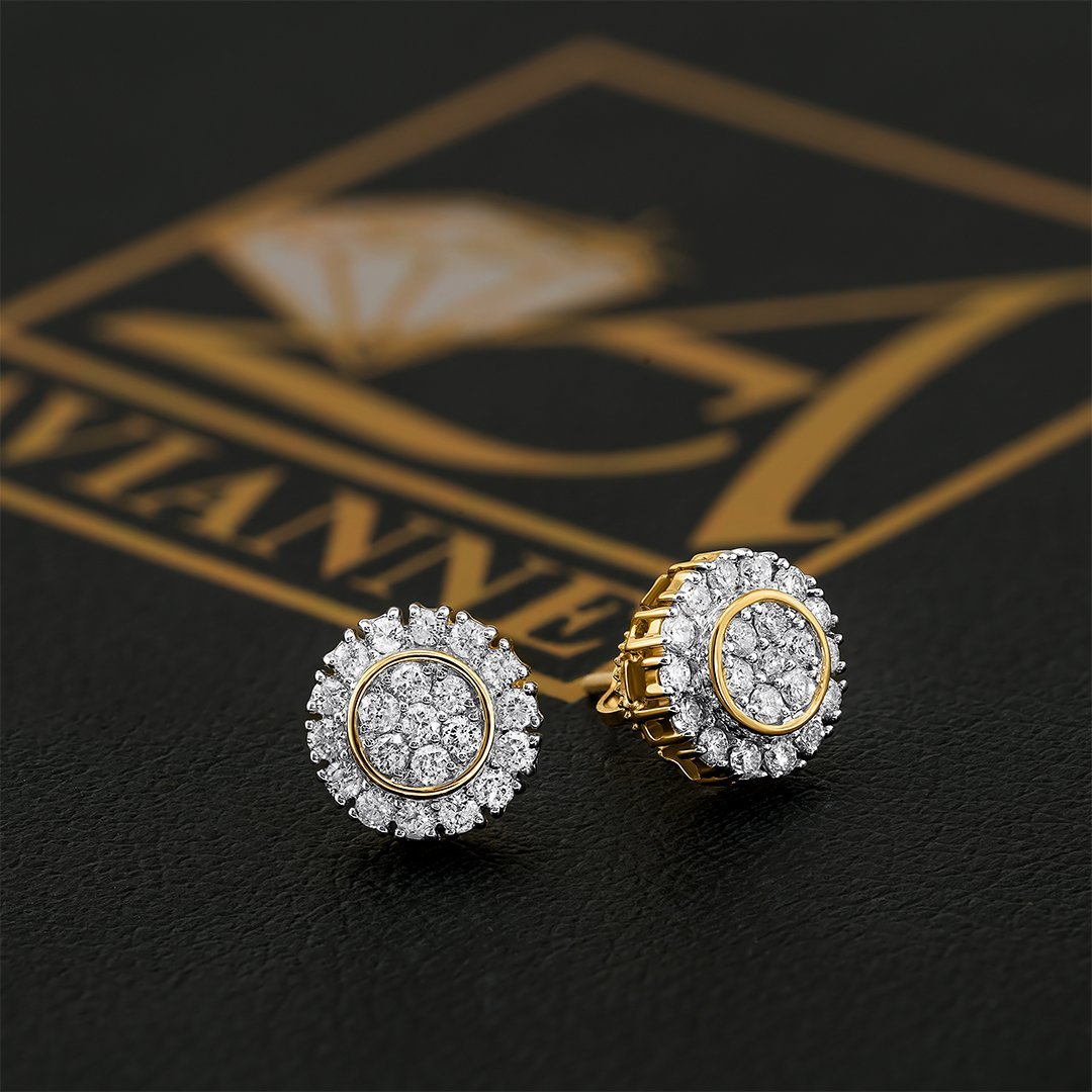 Yellow and White 10K Two Tone GOLD DIAMOND STUD EARRINGS 0.77 CTW