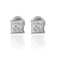 Thumbnail for White 10K White Solid Gold Small Unisex Classy Stud Earrings With White Diamonds 0.10 Ctw