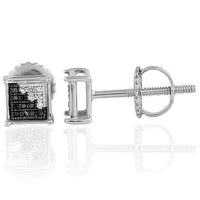Thumbnail for White 10K White Solid Gold Unisex Classy Stud Earrings With Small Black And White Diamonds 0.10 Ctw