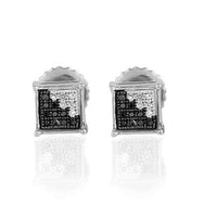Thumbnail for White 10K White Solid Gold Unisex Classy Stud Earrings With Small Black And White Diamonds 0.10 Ctw