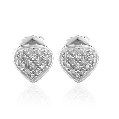 White 10K White Solid Gold Womens Small Heart Earrings With White Diamonds 0.10 Ctw