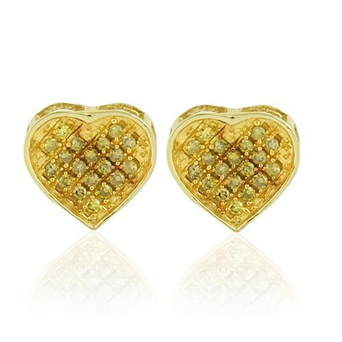 Yellow 10K Yellow Solid Gold Womens Heart Earrings With Yellow Diamonds 0.17 Ctw