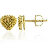 Thumbnail for Yellow 10K Yellow Solid Gold Womens Small Heart Earrings With Yellow Diamonds 0.16 Ctw
