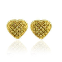 Thumbnail for Yellow 10K Yellow Solid Gold Womens Small Heart Earrings With Yellow Diamonds 0.16 Ctw