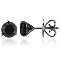 Thumbnail for Black Rhodium Plated 14K Solid Gold Black Rhodium Plated Black Diamond Solitaire Stud Earrings 1.90 Ctw