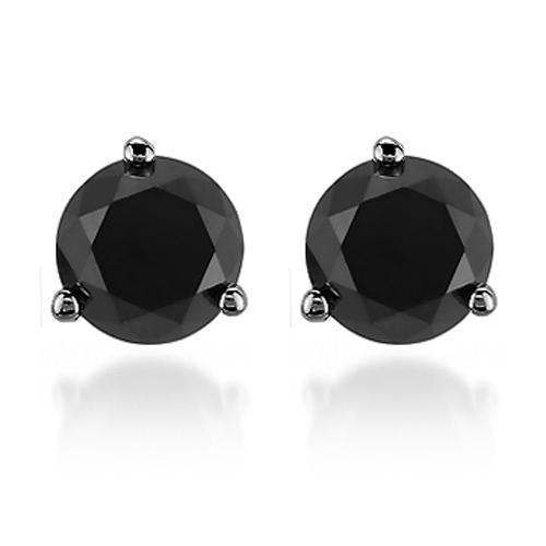 Black Rhodium Plated 14K Solid Gold Black Rhodium Plated Black Diamond Solitaire Stud Earrings 1.90 Ctw