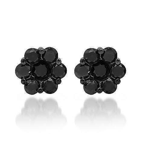 Black Rhodium Plated 14K Solid Gold Black Rhodium Plated Cluster Diamond Stud Earrings with Black Diamonds 2.50 Ctw