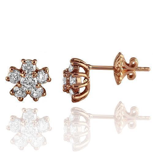 Rose 14K Solid Rose Gold Diamond Stud Earrings 0.60 Ctw